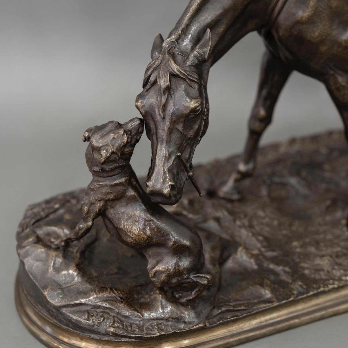 Sculpture - Jument à L’ Écurie Jouant Avec Un Chien , Pierre - Jules Mêne (1810-1879) - Bronze-photo-5