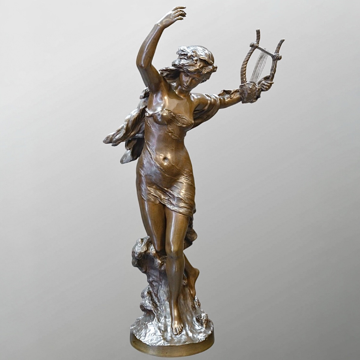 Sculpture - Élégante À La Lyre , Mathurin Moreau (1822-1912) - Bronze-photo-2