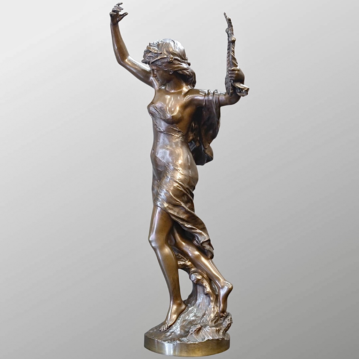Sculpture - Élégante À La Lyre , Mathurin Moreau (1822-1912) - Bronze-photo-3