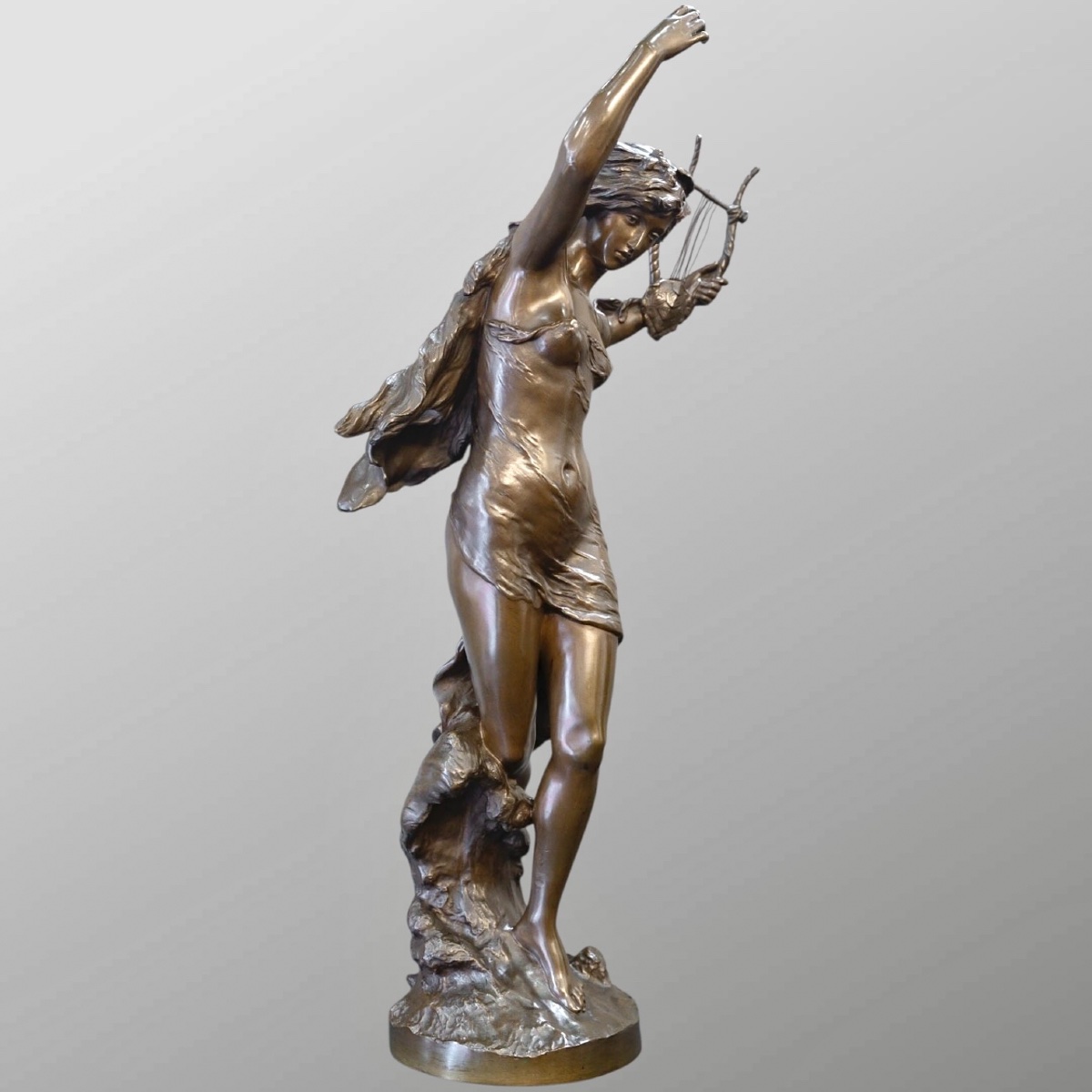 Sculpture - Élégante À La Lyre , Mathurin Moreau (1822-1912) - Bronze-photo-1