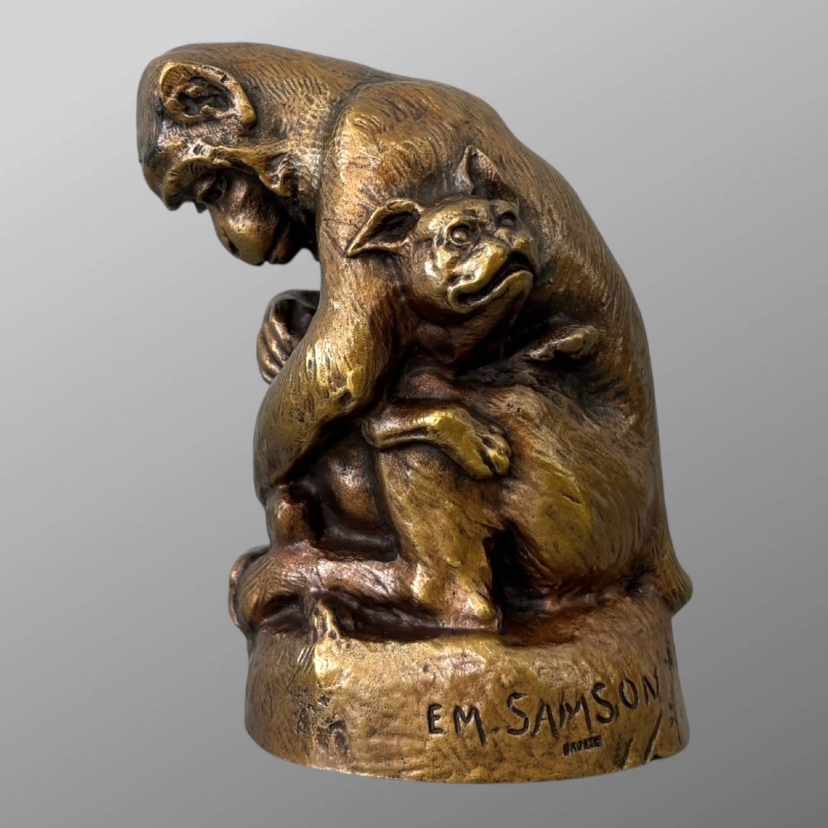 Sculpture - Singe et Chien , Emmanuel Samson (1860-1926) - Bronze