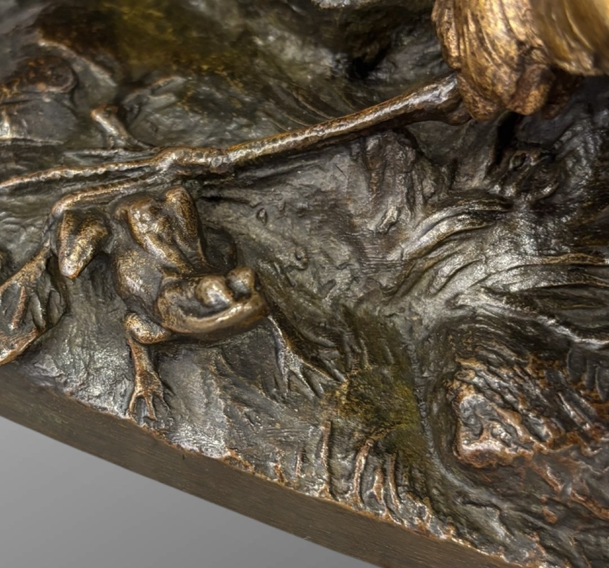 Sculpture - Group Of Woodcocks With A Frog , Leon Bureau (1866-1906) - Bronze-photo-4