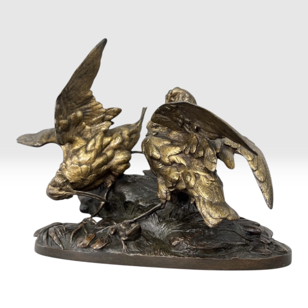 Sculpture - Groupe De Bécasses À La Grenouille , Léon Bureau (1866-1906) - Bronze-photo-2