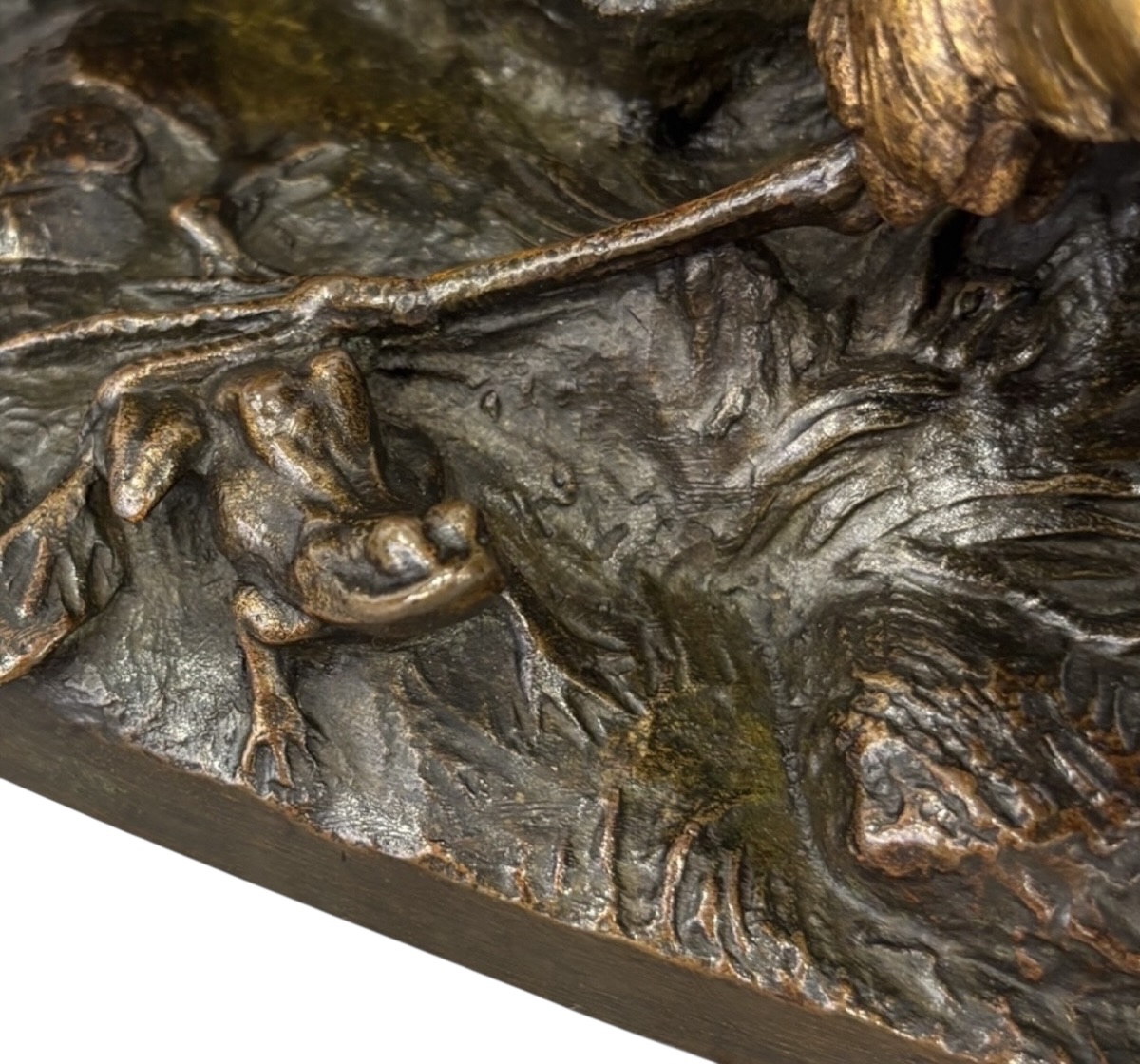 Sculpture - Groupe De Bécasses À La Grenouille , Léon Bureau (1866-1906) - Bronze-photo-3