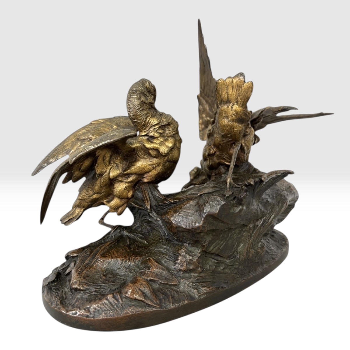 Sculpture - Groupe De Bécasses À La Grenouille , Léon Bureau (1866-1906) - Bronze-photo-4