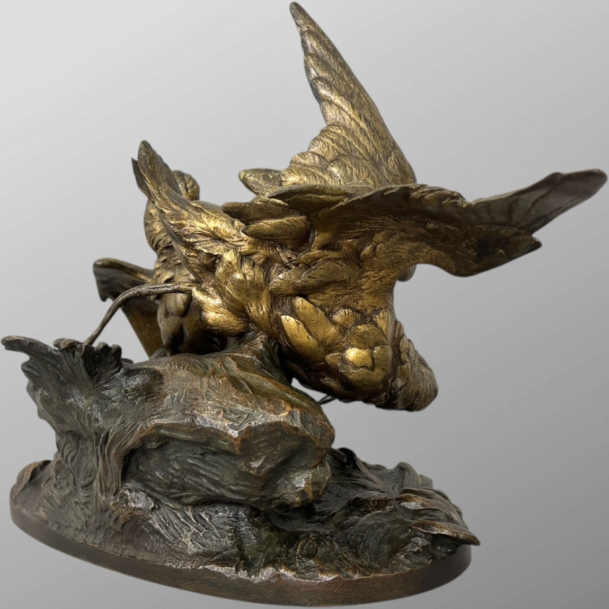 Sculpture - Group Of Woodcocks With A Frog , Leon Bureau (1866-1906) - Bronze-photo-4