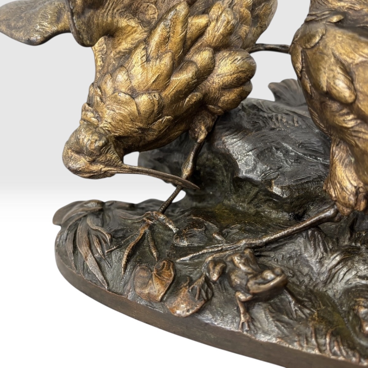 Sculpture - Groupe De Bécasses À La Grenouille , Léon Bureau (1866-1906) - Bronze-photo-1