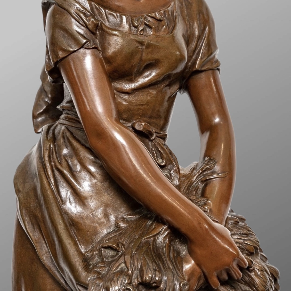 Sculpture - Jeune Fille à La Gerbe De Blé , Mathurin Moreau (1822-1912) - Bronze -photo-3