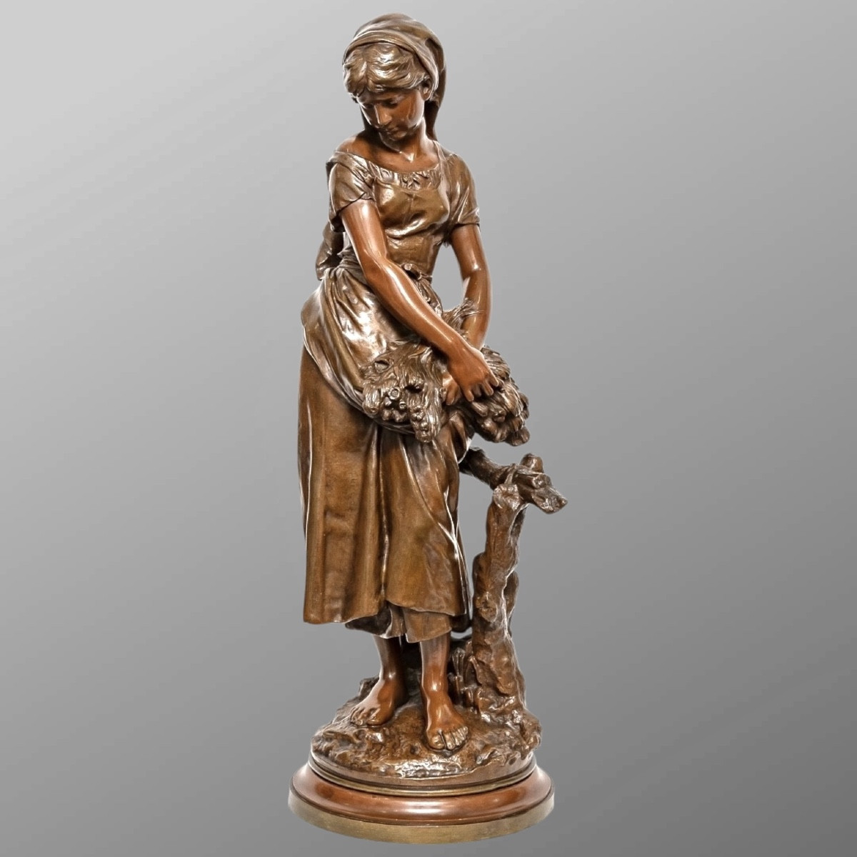 Sculpture - Jeune Fille à La Gerbe De Blé , Mathurin Moreau (1822-1912) - Bronze 