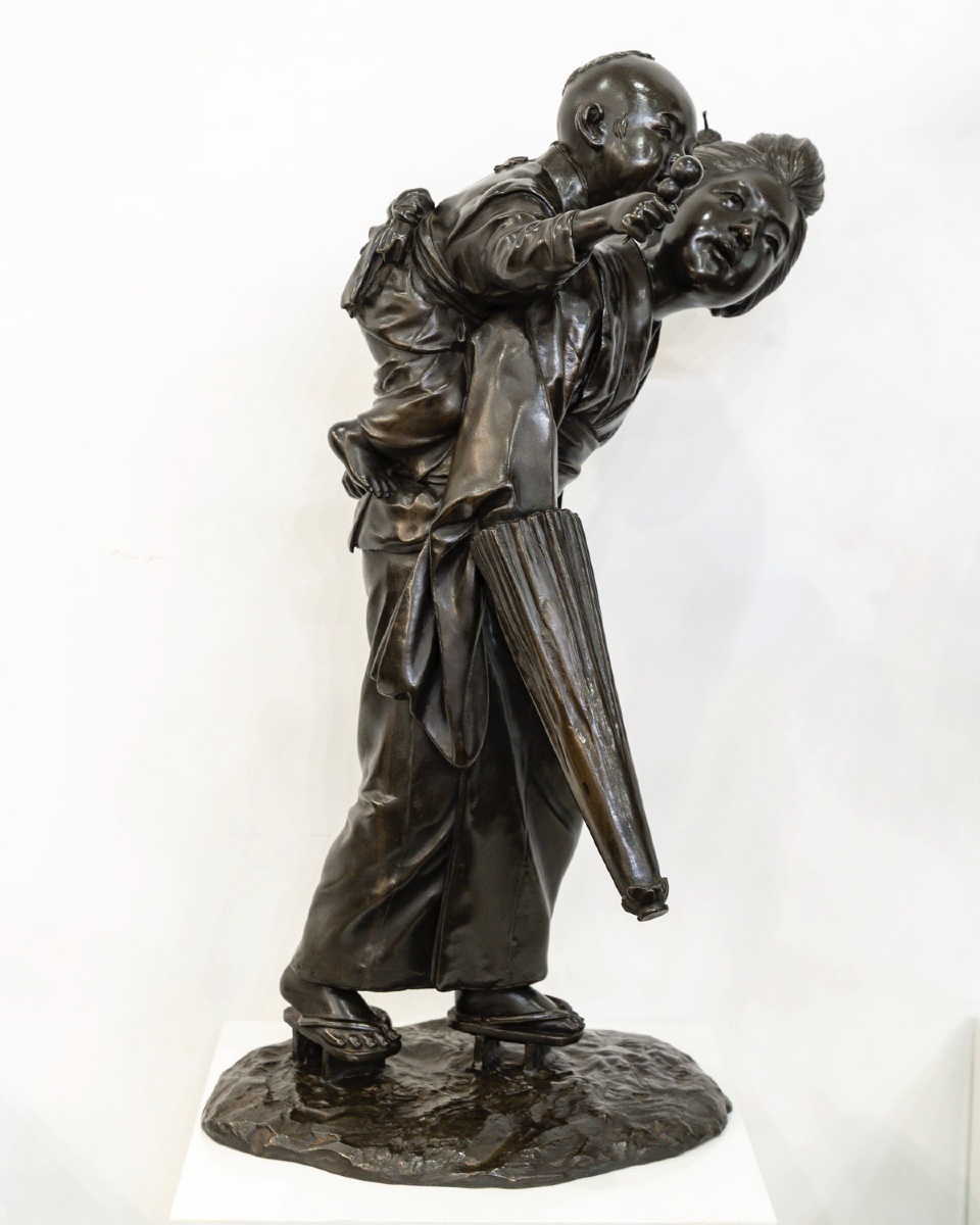 Bronze Group , Woman And Child , Japan - Meiji Period-photo-4