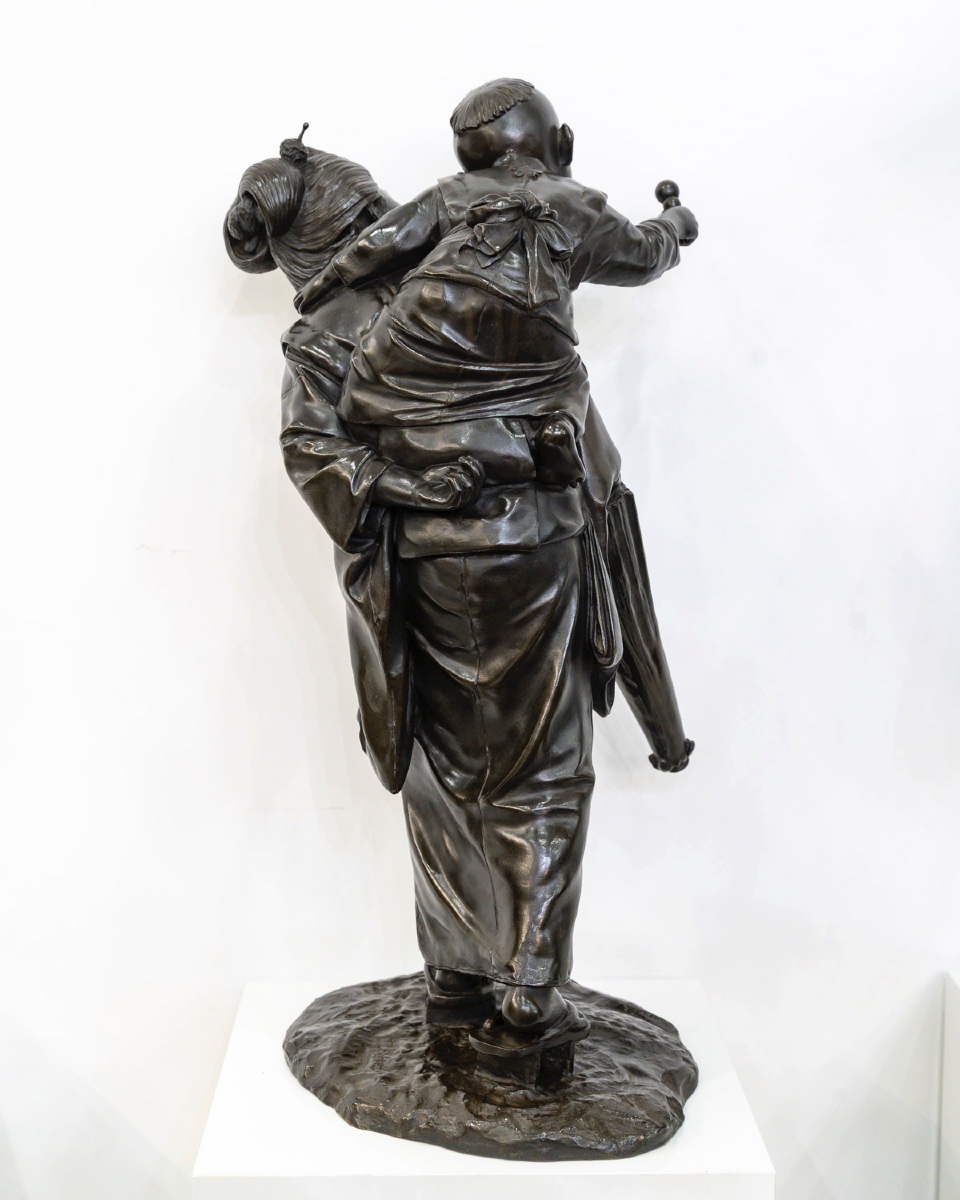 Bronze Group , Woman And Child , Japan - Meiji Period-photo-4