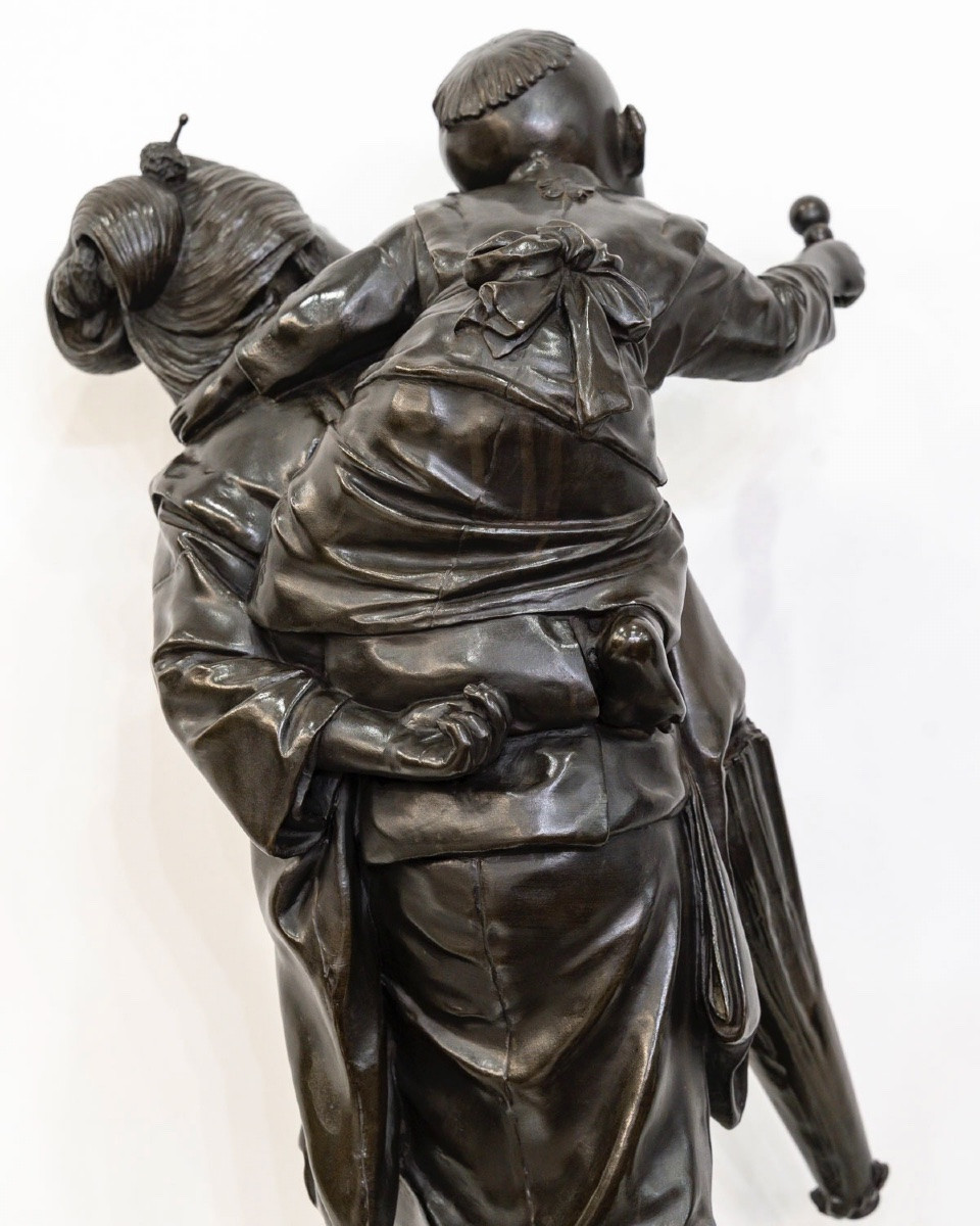 Bronze Group , Woman And Child , Japan - Meiji Period-photo-6