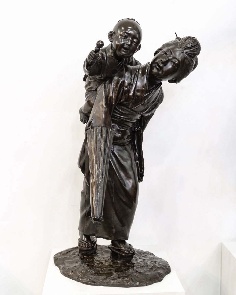 Bronze Group , Woman And Child , Japan - Meiji Period