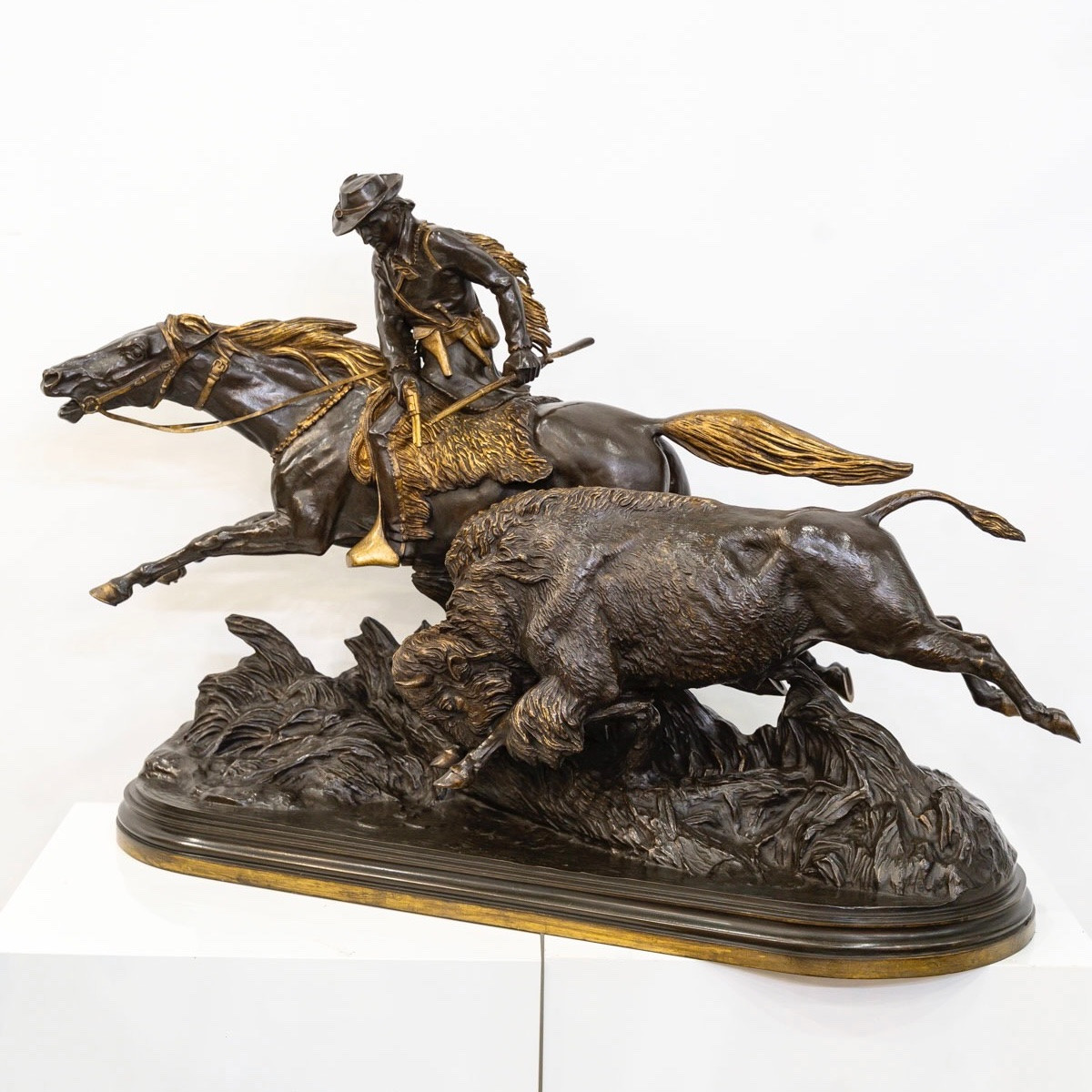 Bronze Group "bison Hunt", Isidore Jules Bonheur (1827-1901), Peyrol Edt - Bronze-photo-2