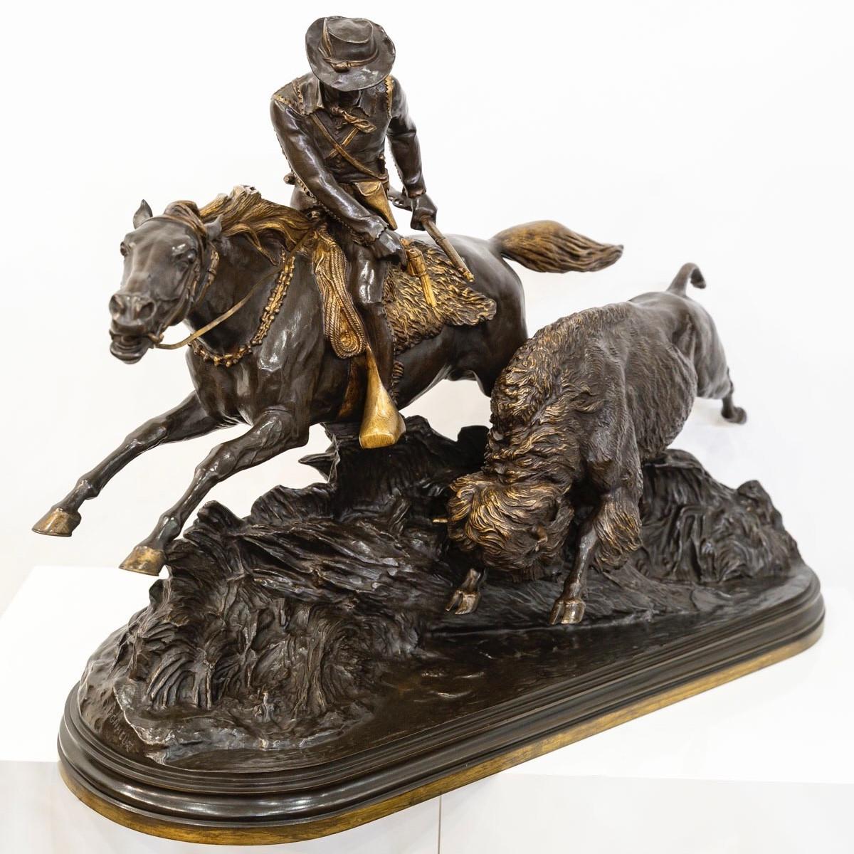 Bronze Group "bison Hunt", Isidore Jules Bonheur (1827-1901), Peyrol Edt - Bronze-photo-3