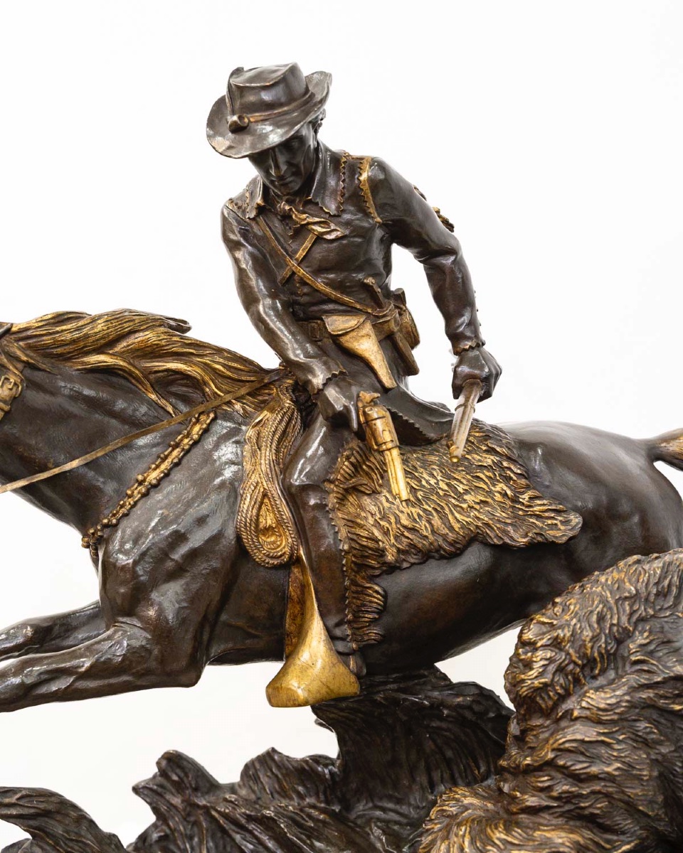 Bronze Group "bison Hunt", Isidore Jules Bonheur (1827-1901), Peyrol Edt - Bronze-photo-4