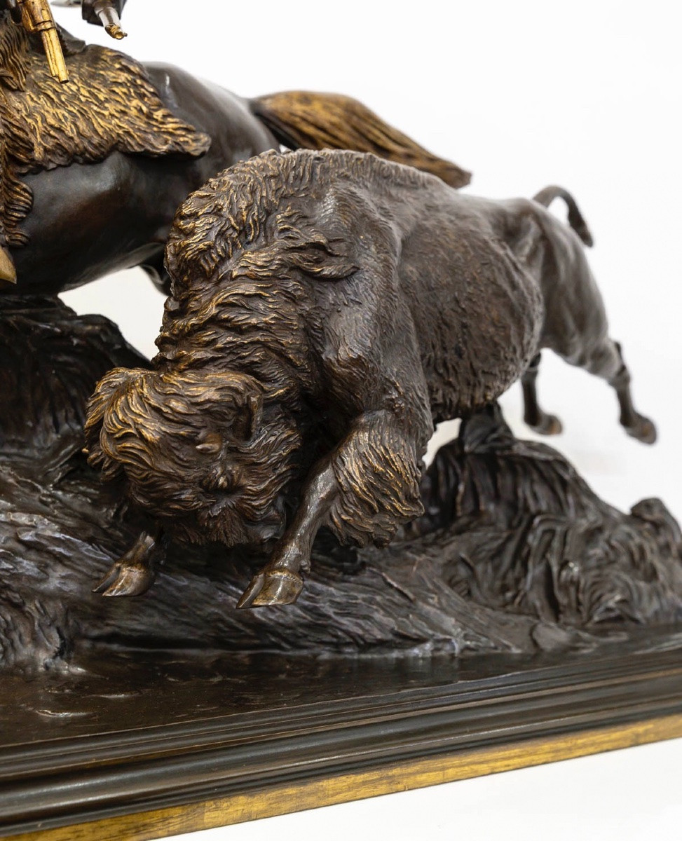Bronze Group "bison Hunt", Isidore Jules Bonheur (1827-1901), Peyrol Edt - Bronze-photo-2