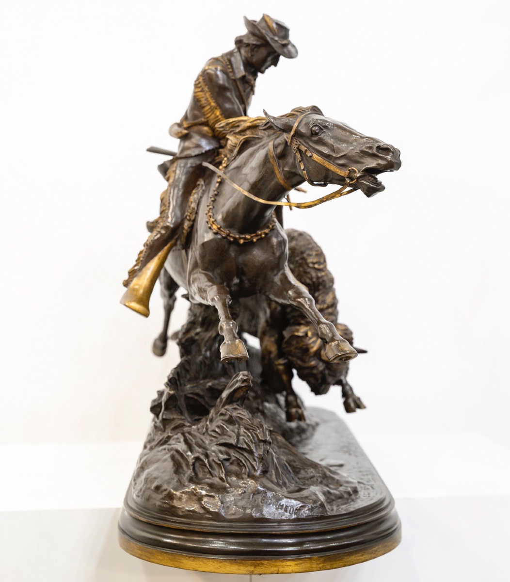 Bronze Group "bison Hunt", Isidore Jules Bonheur (1827-1901), Peyrol Edt - Bronze-photo-3