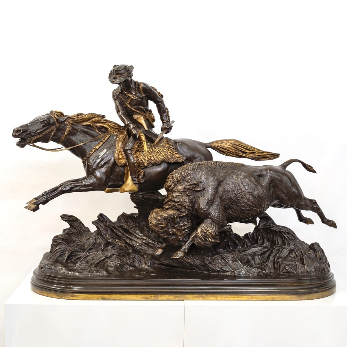 Bronze Group "bison Hunt", Isidore Jules Bonheur (1827-1901), Peyrol Edt - Bronze