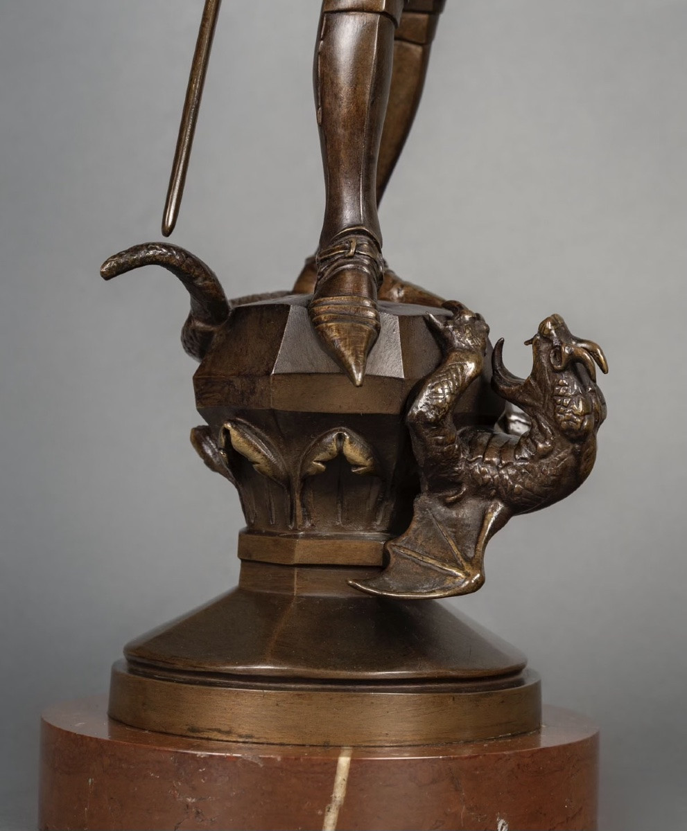 Sculpture - Saint- Michel Slaying The Dragon , Emmanuel Fremiet (1824-1910) - Bronze-photo-5