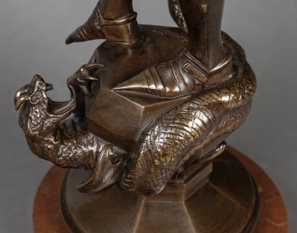 Sculpture - Saint- Michel Slaying The Dragon , Emmanuel Fremiet (1824-1910) - Bronze-photo-6
