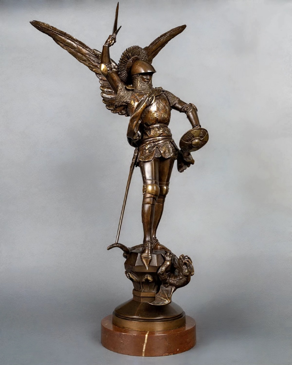 Sculpture - Saint- Michel Slaying The Dragon , Emmanuel Fremiet (1824-1910) - Bronze