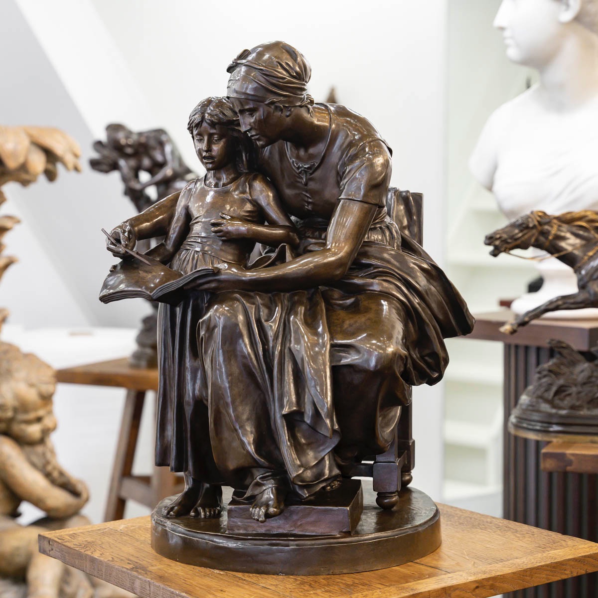 Sculpture - Maternal Education , Eugene Delaplanche (1836-1891) - Bronze-photo-2