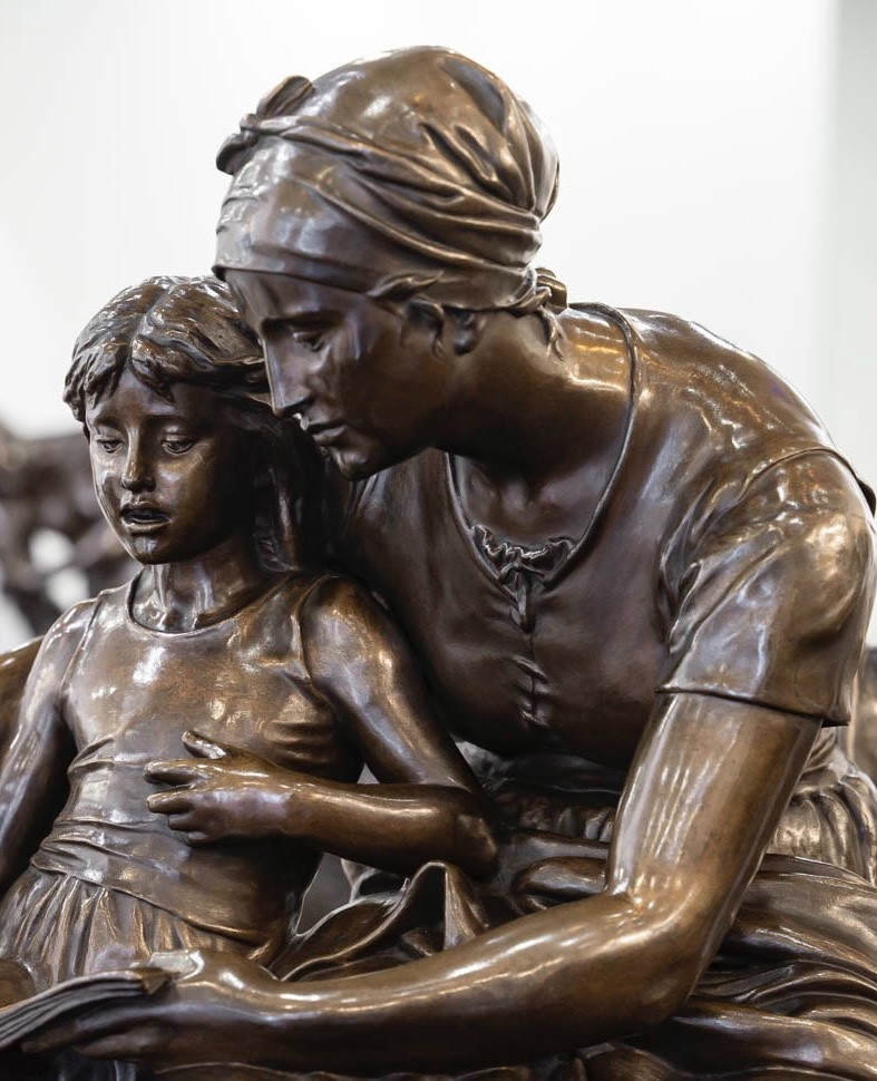 Sculpture - Maternal Education , Eugene Delaplanche (1836-1891) - Bronze-photo-1