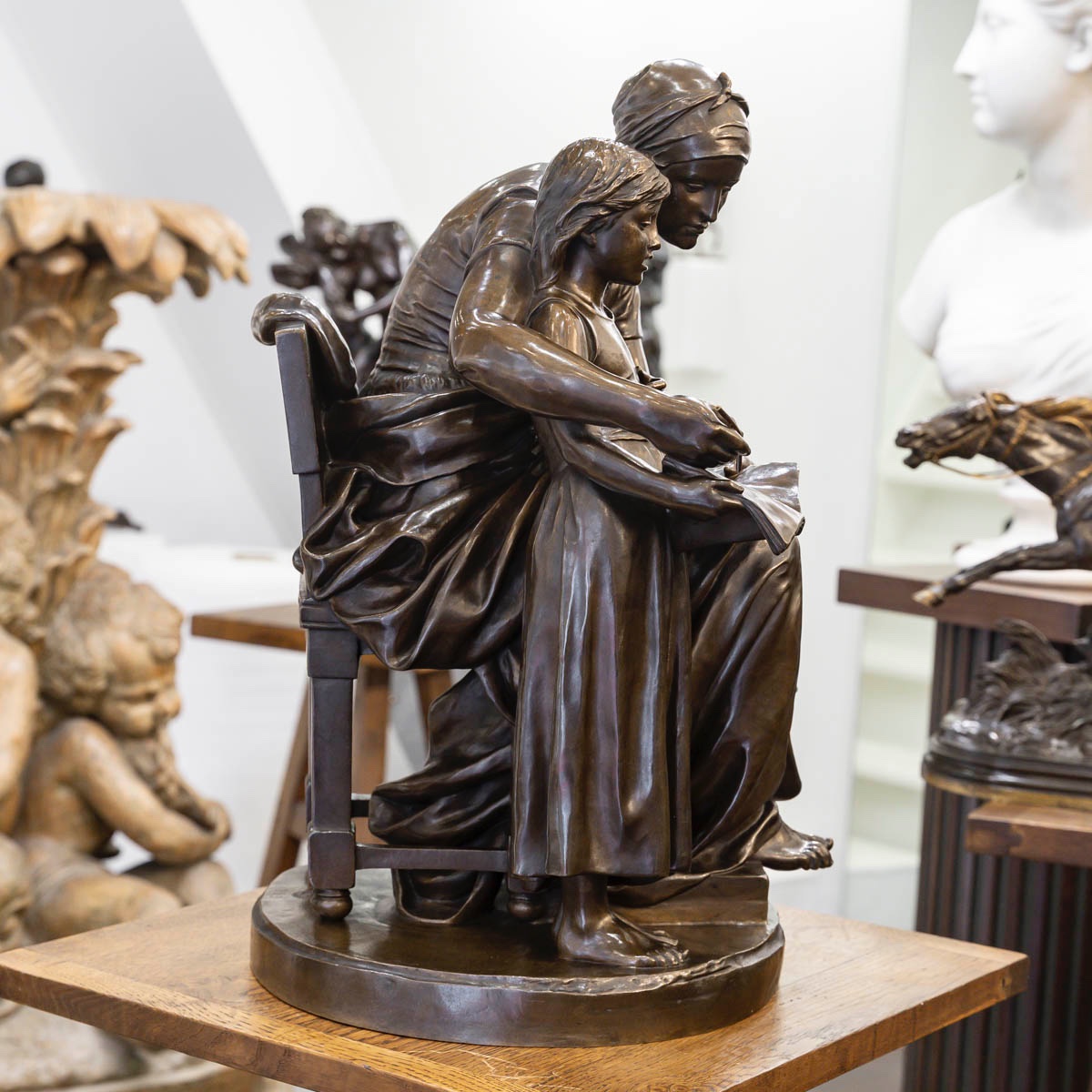 Sculpture - Maternal Education , Eugene Delaplanche (1836-1891) - Bronze-photo-4