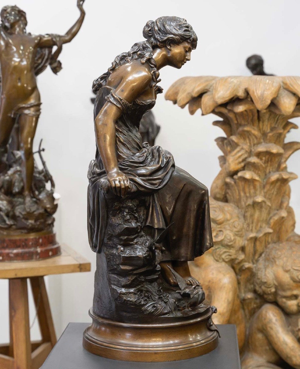 Sculpture - The Return Of The Swallows , Auguste Moreau (1834-1917) - Bronze-photo-4