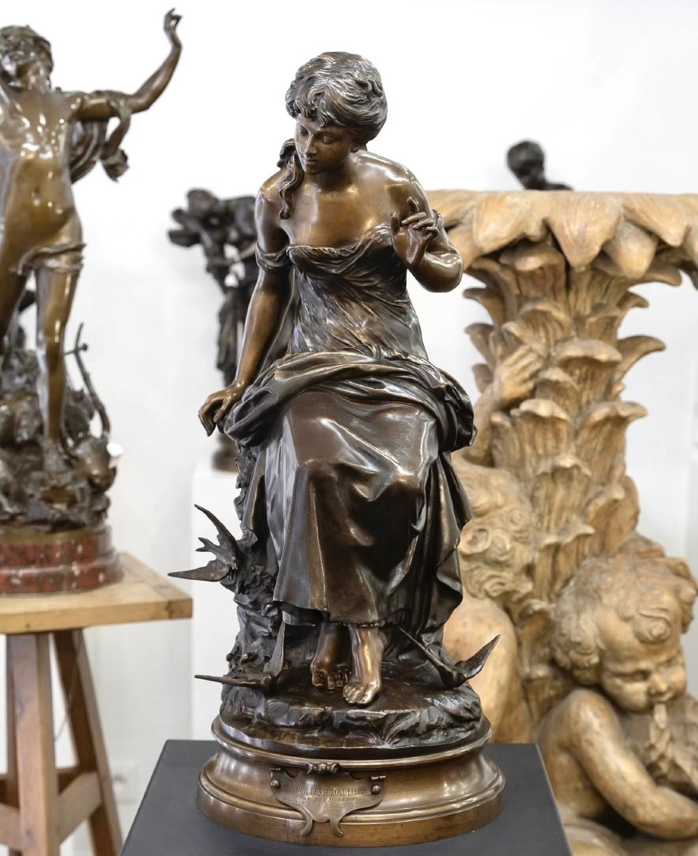 Sculpture - The Return Of The Swallows , Auguste Moreau (1834-1917) - Bronze-photo-2
