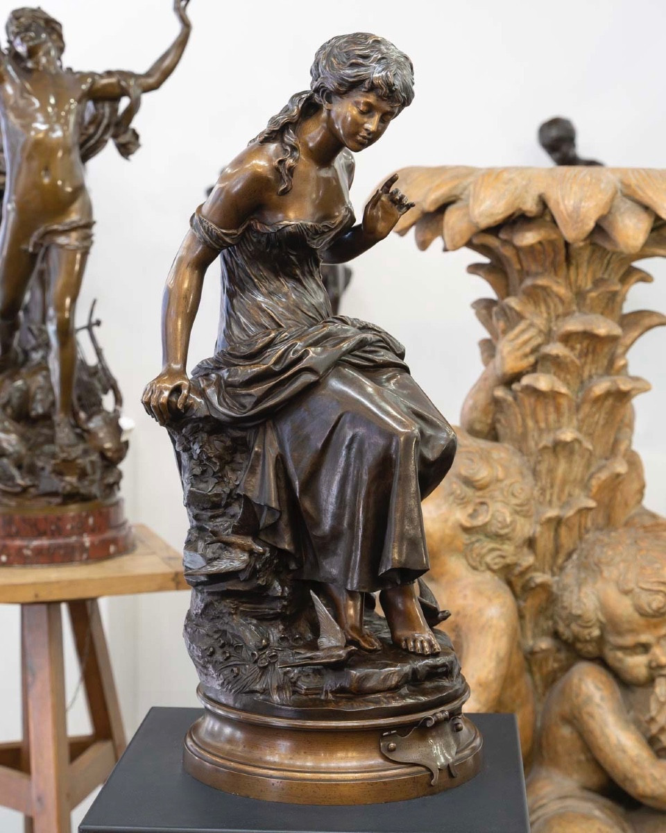 Sculpture - The Return Of The Swallows , Auguste Moreau (1834-1917) - Bronze