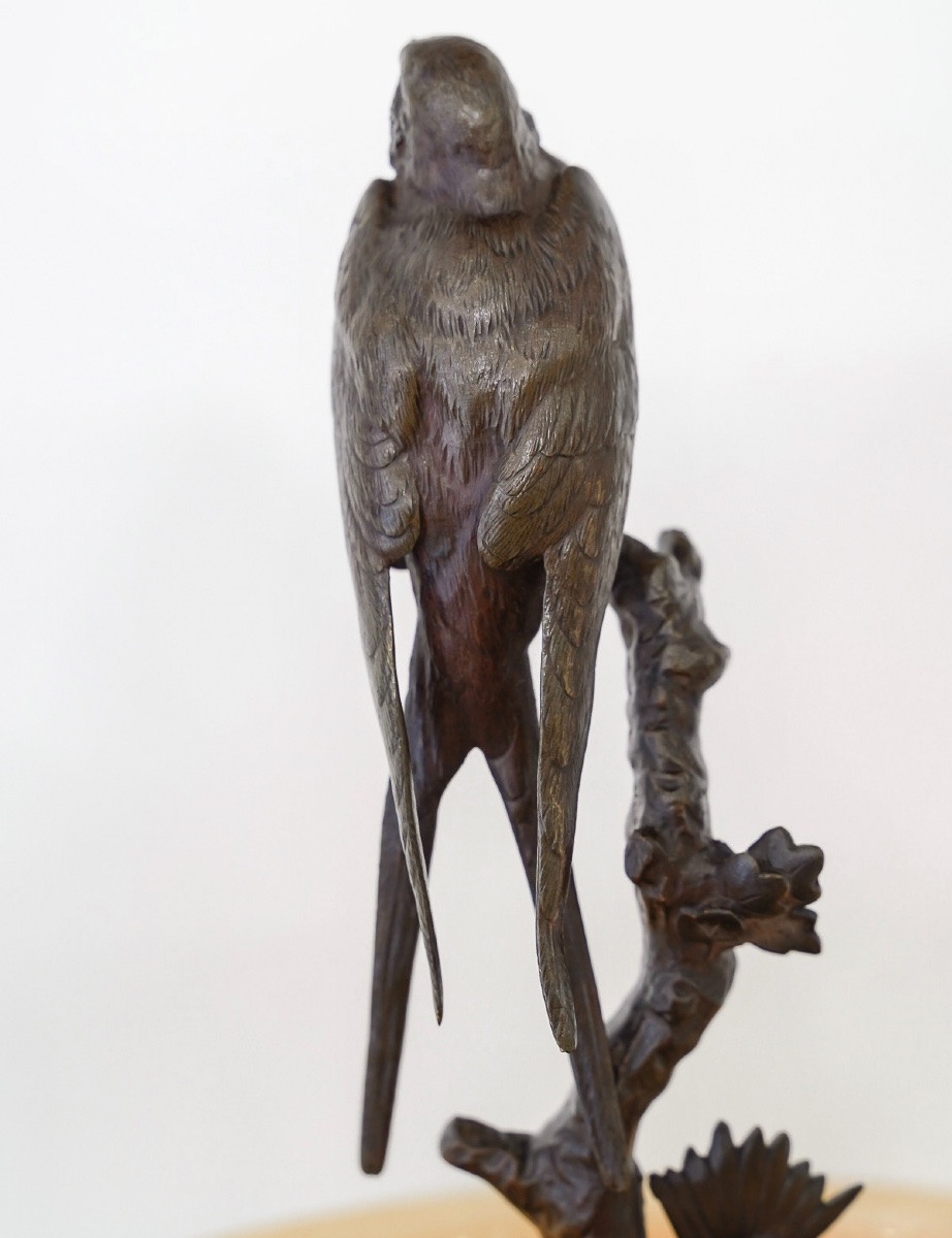 Sculpture - Swallow On A Branch , Paul Comolera (1818-1897) - Bronze-photo-4