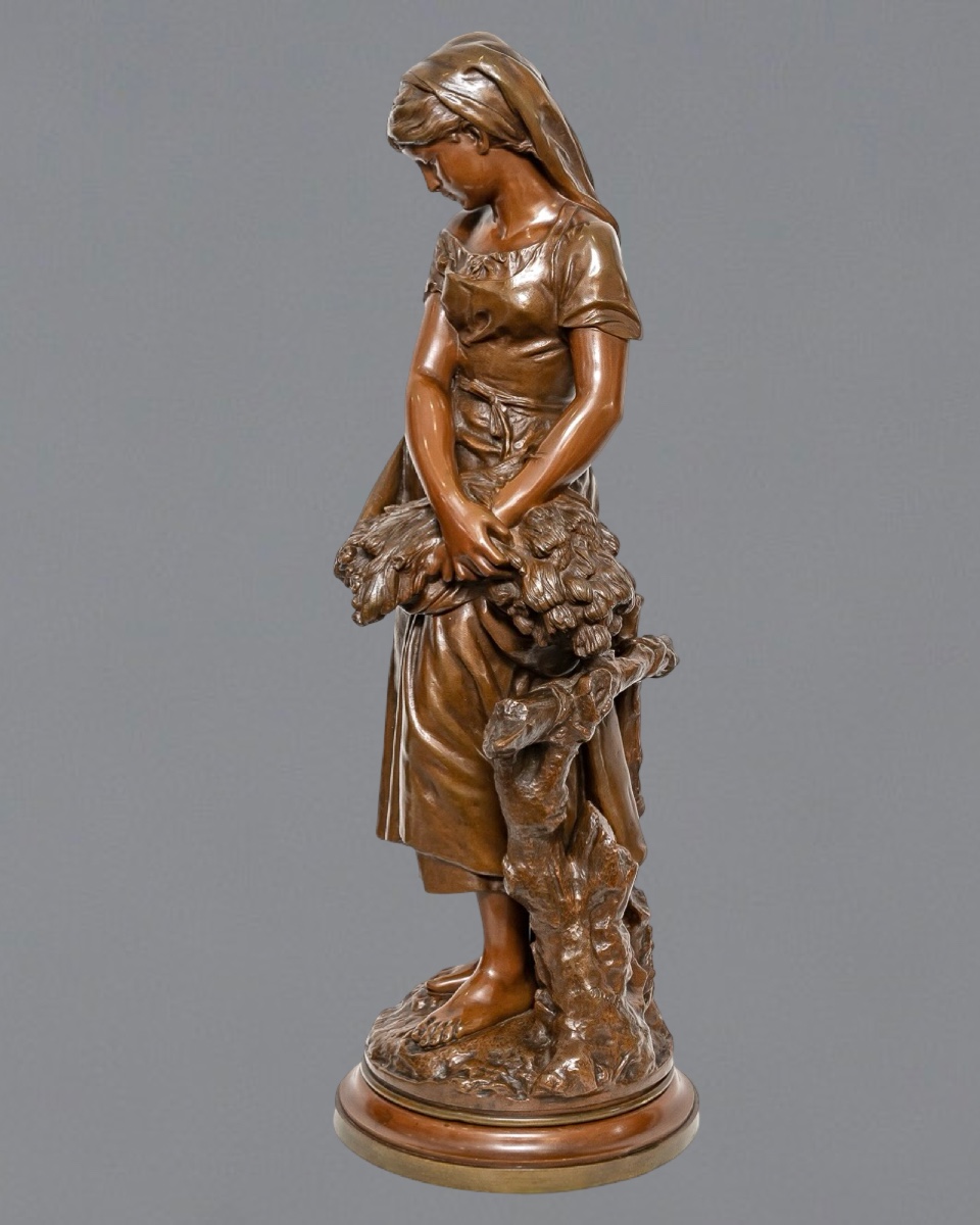 Sculpture - Young Girl With A Sheaf Of Wheat , Mathurin Moreau (1822-1912) - Bronze-photo-2