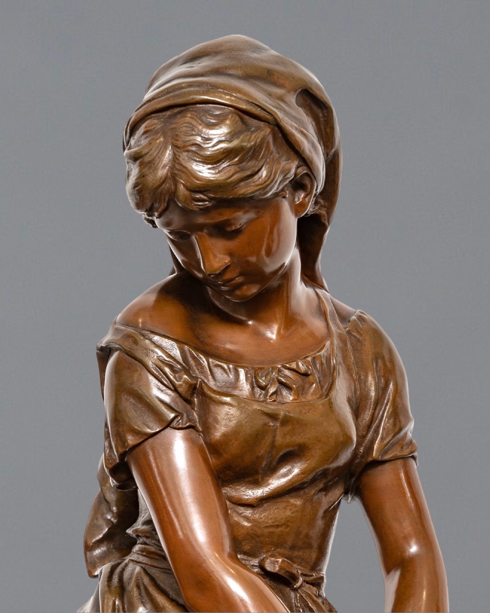 Sculpture - Young Girl With A Sheaf Of Wheat , Mathurin Moreau (1822-1912) - Bronze-photo-3