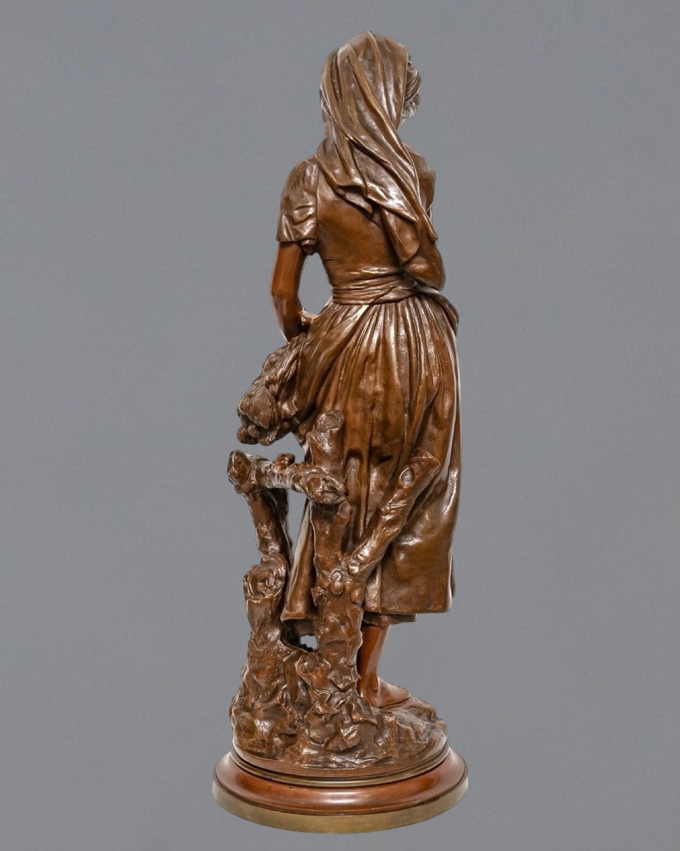 Sculpture - Young Girl With A Sheaf Of Wheat , Mathurin Moreau (1822-1912) - Bronze-photo-4