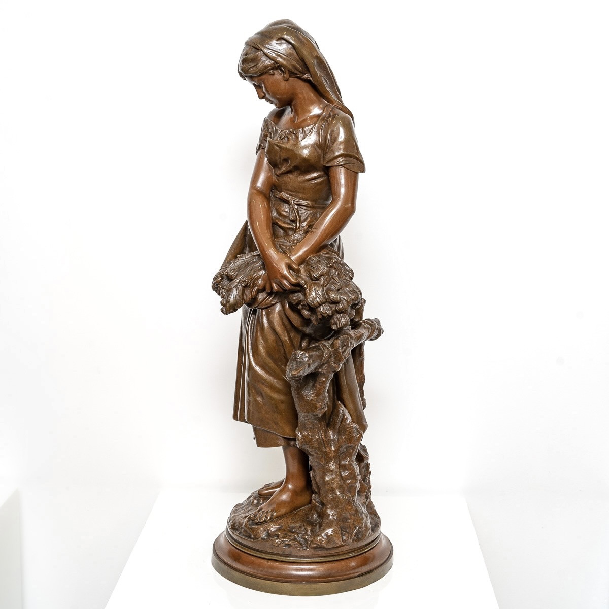 Sculpture - Young Girl With A Sheaf Of Wheat , Mathurin Moreau (1822-1912) - Bronze-photo-2