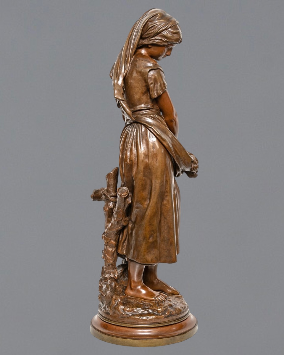 Sculpture - Young Girl With A Sheaf Of Wheat , Mathurin Moreau (1822-1912) - Bronze-photo-1