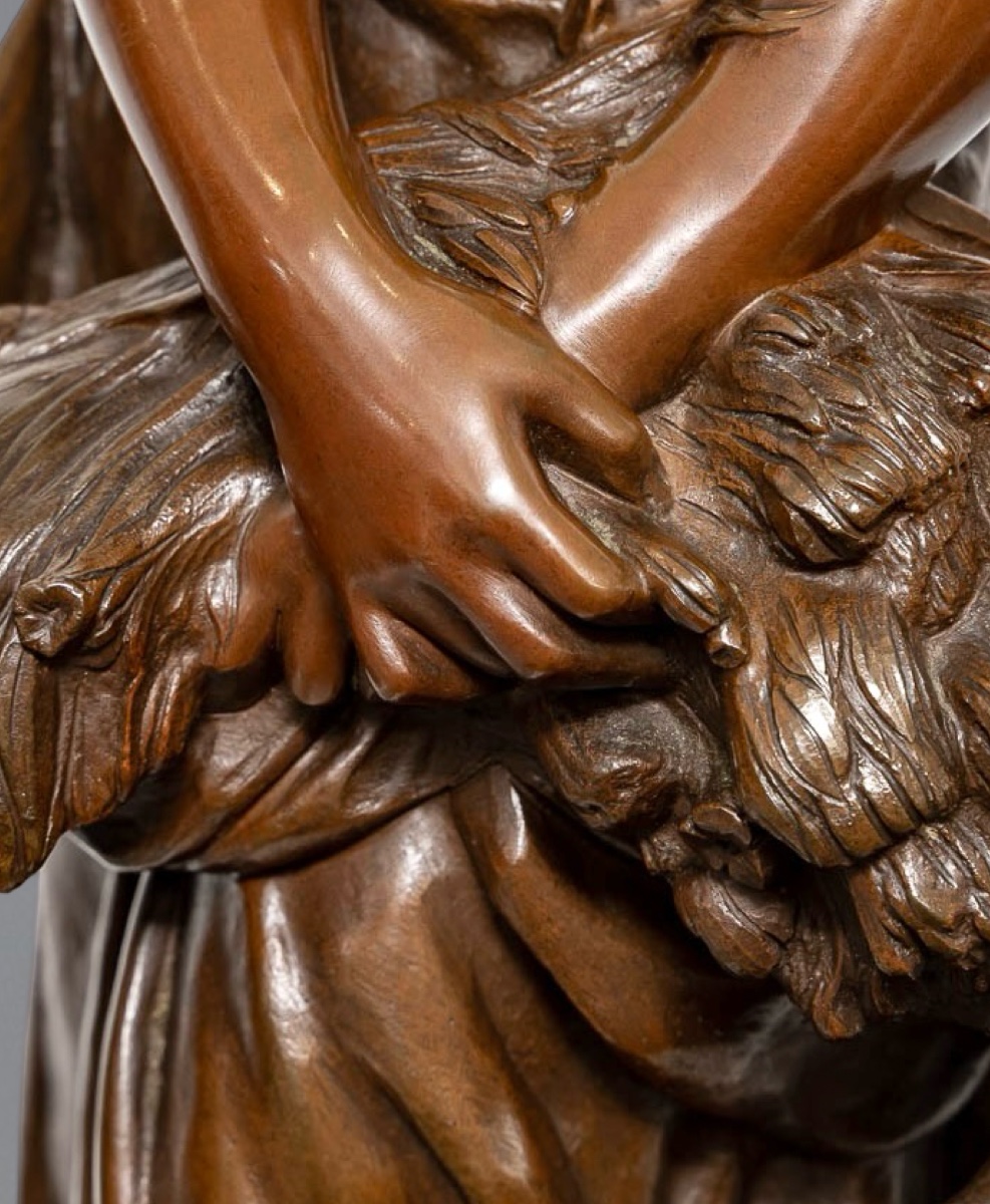 Sculpture - Young Girl With A Sheaf Of Wheat , Mathurin Moreau (1822-1912) - Bronze-photo-2