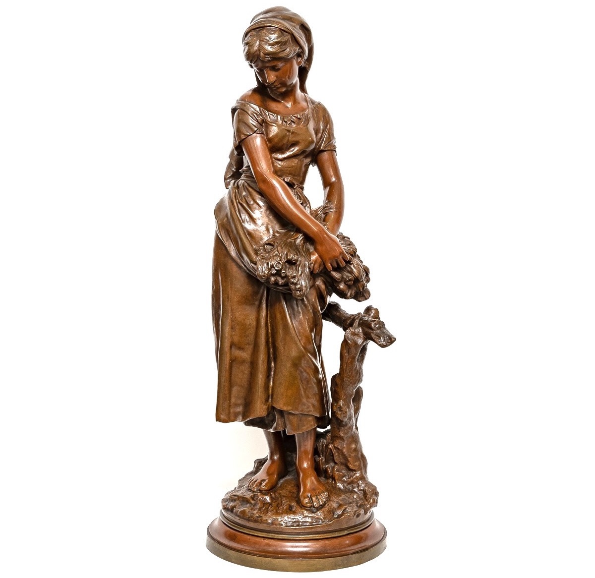 Sculpture - Jeune Fille à La Gerbe De Blé , Mathurin Moreau (1822-1912) - Bronze