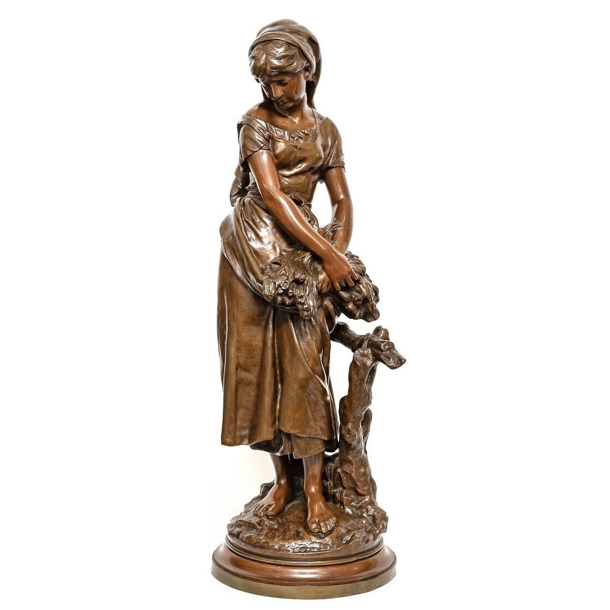 Sculpture - Young Girl With A Sheaf Of Wheat , Mathurin Moreau (1822-1912) - Bronze