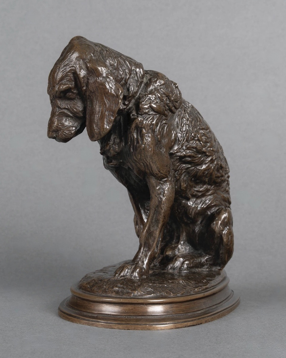 Sculpture  - Épagneul Assis , Emmanuel Frémiet (1824-1910) - Bronze-photo-4