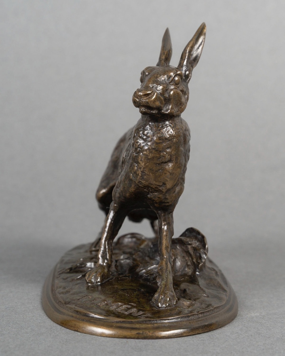 Sculpture - Resting Hare , Pierre - Jules Mêne (1810-1879) - Bronze-photo-3