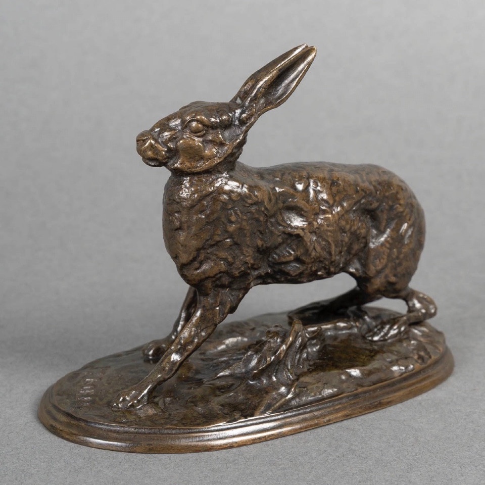 Sculpture - Resting Hare , Pierre - Jules Mêne (1810-1879) - Bronze-photo-1