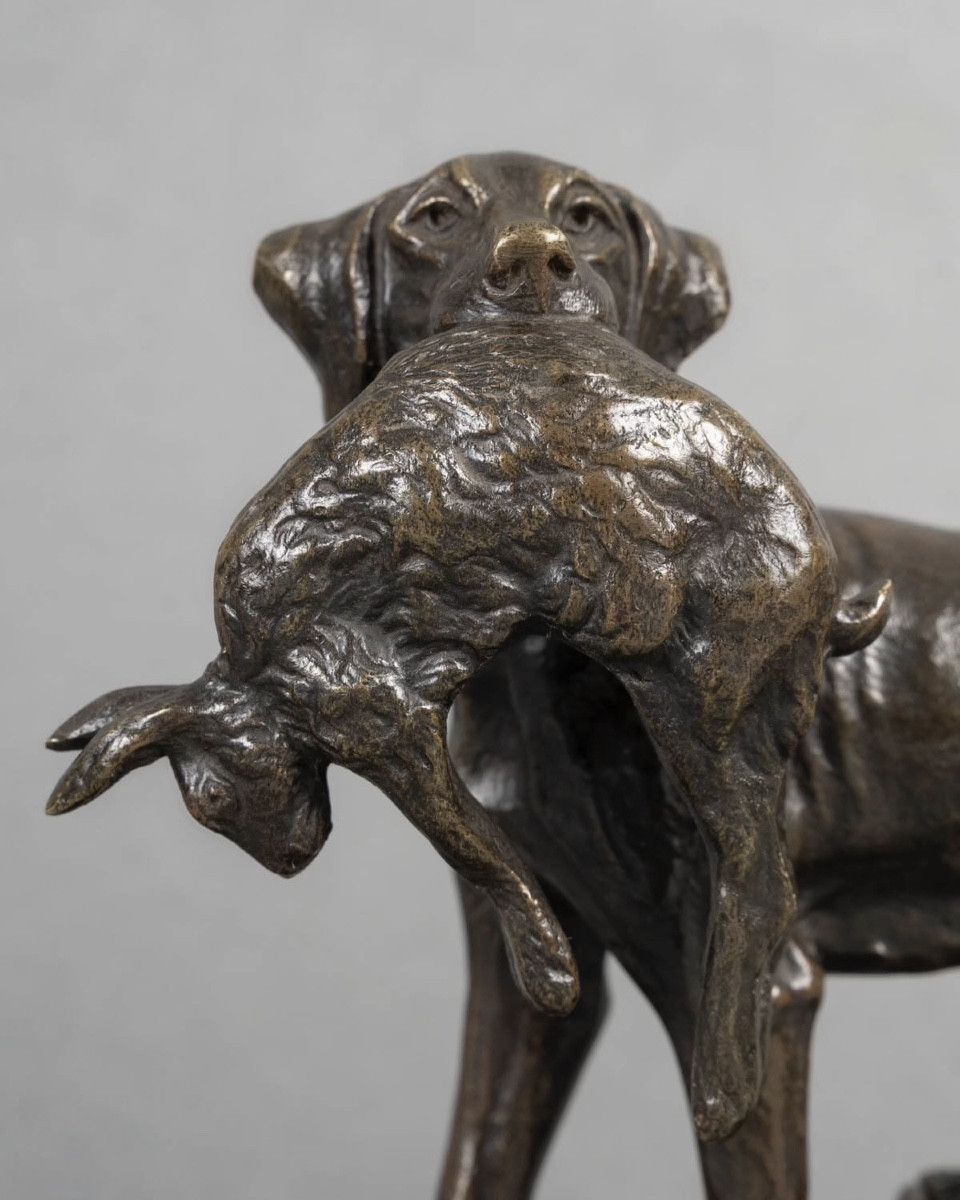 Sculpture - Setter Dog With Hare , Alfred Dubucand (1828 - 1894) - Bronze-photo-2