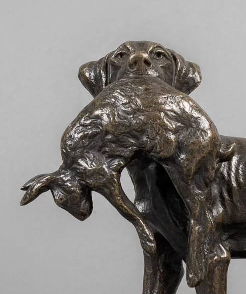 Sculpture - Setter Dog With Hare , Alfred Dubucand (1828 - 1894) - Bronze-photo-3