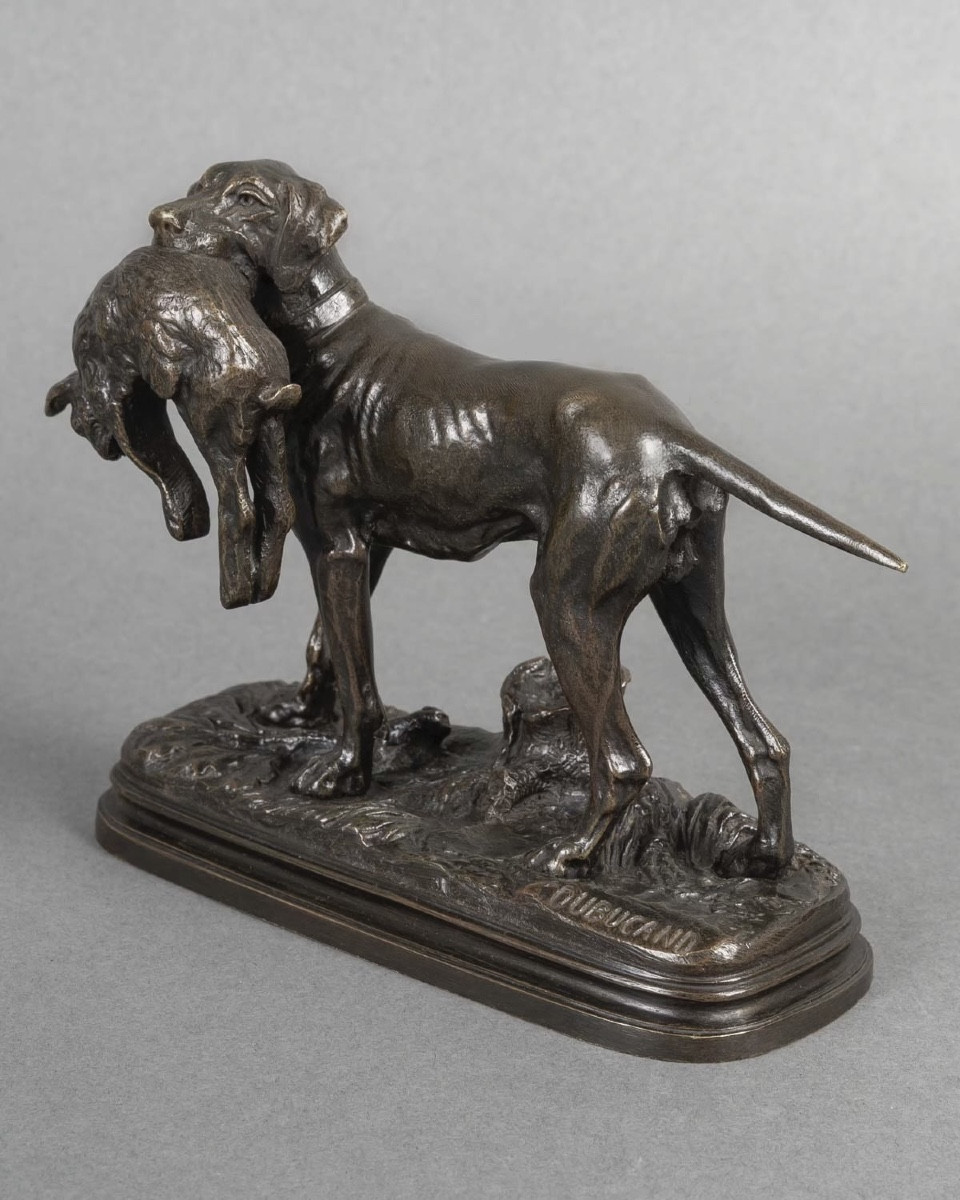 Sculpture - Setter Dog With Hare , Alfred Dubucand (1828 - 1894) - Bronze