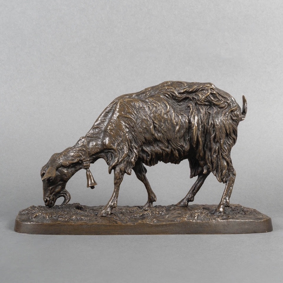 Sculpture - Grazing Goat , Pierre - Jules Mêne (1810-1879) - Bronze-photo-3