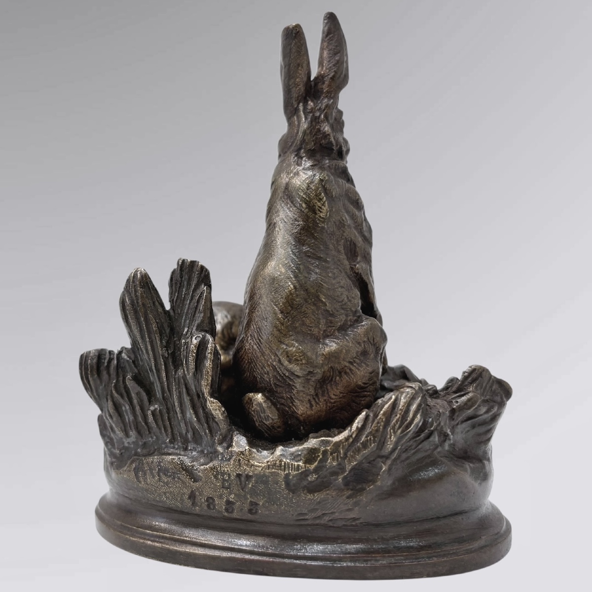 Sculpture - Couple De Lièvres , par Alfred Dubucand (1828-1894) - Bronze-photo-4
