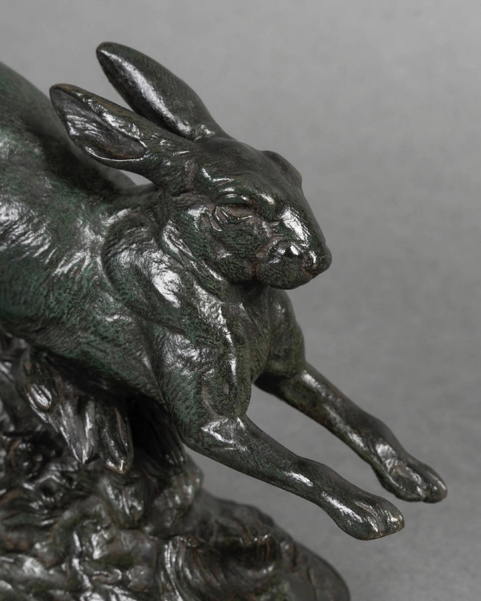 Sculpture  - Le Lièvre Courant , Alfred Barye (1839-1882) - Bronze-photo-3